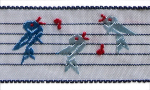 1" Musical Bluebirds Woven Cotton Blend Ribbon