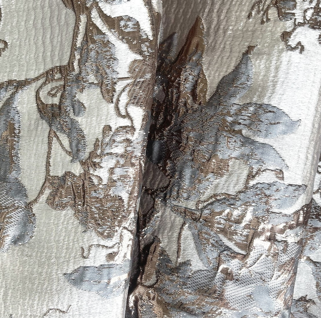 Mid-Weight Elegant Metallic Silvered Taupe Polyester Brocade