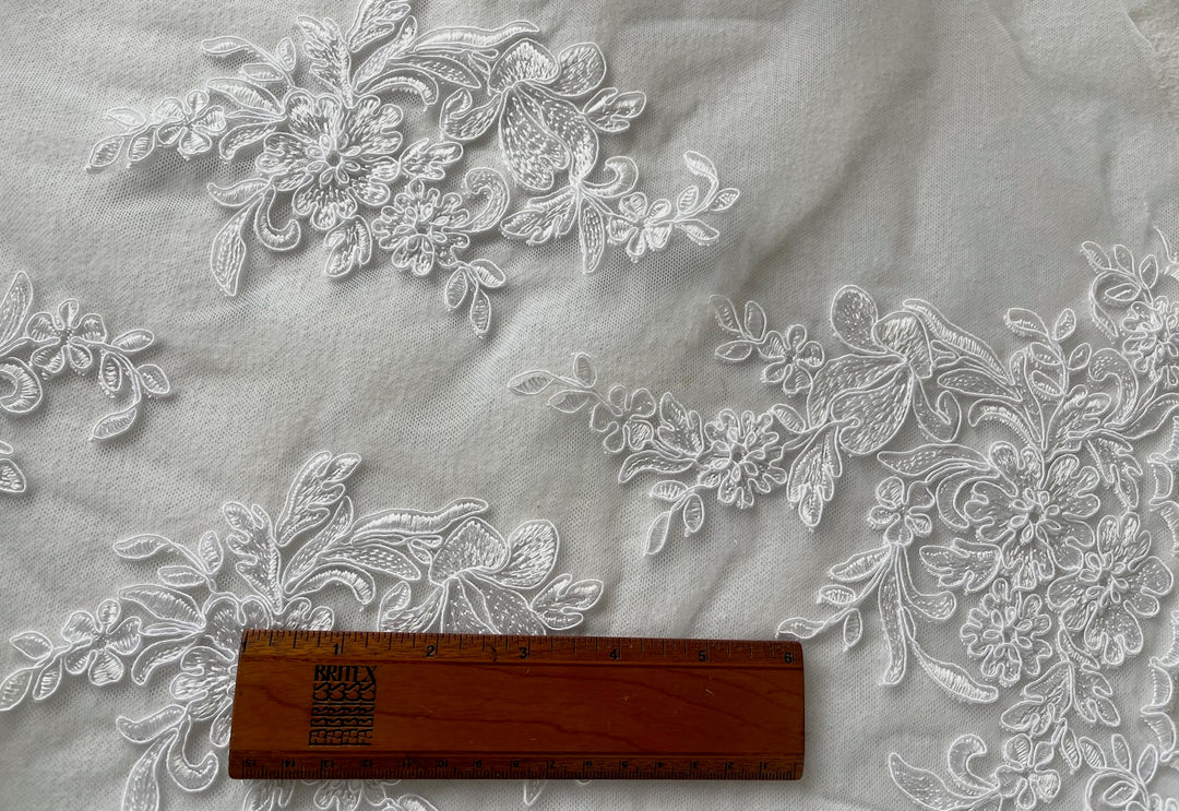 Scalloped Bridal White Alençon Style Lace Fabric (Made in Korea)