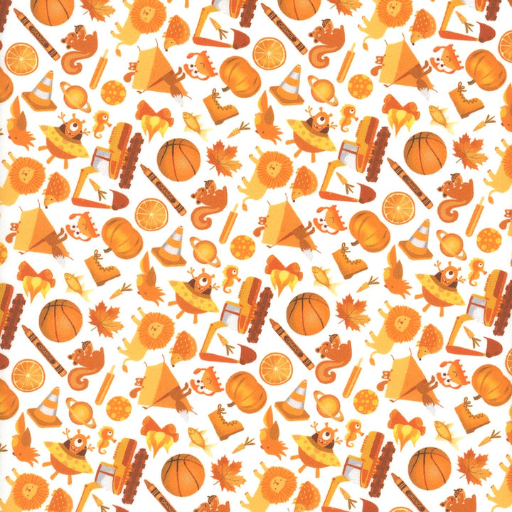 Mini Orange I Spy Creatures & Stuff on White Quilting Cotton