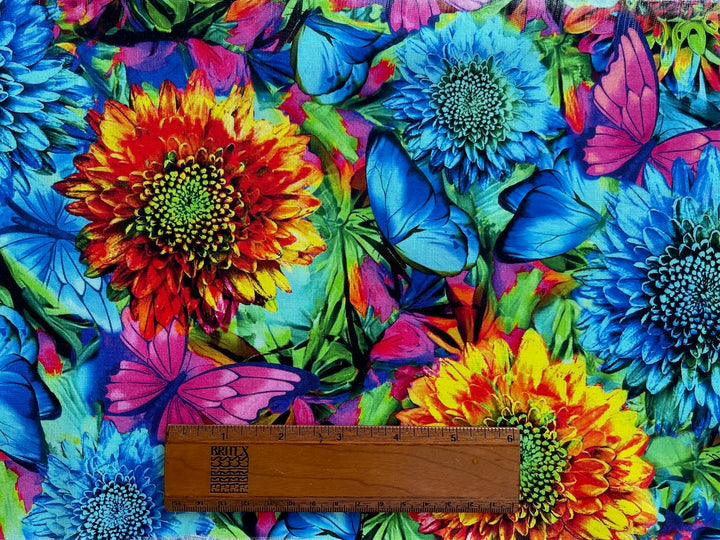 Nature's Glow Packed Flowers & Butterflies Quilting Cotton