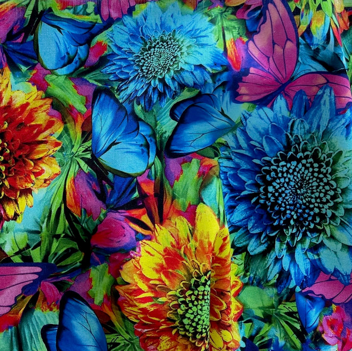 Nature's Glow Packed Flowers & Butterflies Quilting Cotton