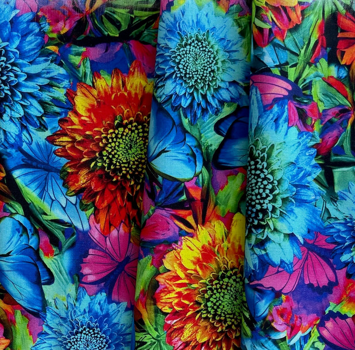 Nature's Glow Packed Flowers & Butterflies Quilting Cotton