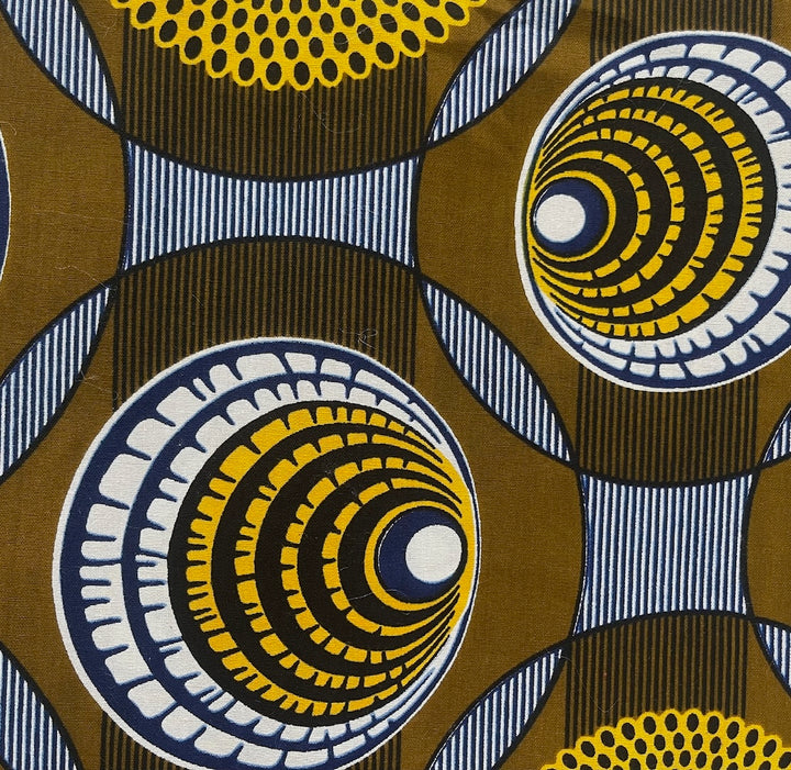 Light-Weight Raw Umber & Marigold Circles African Cotton Print