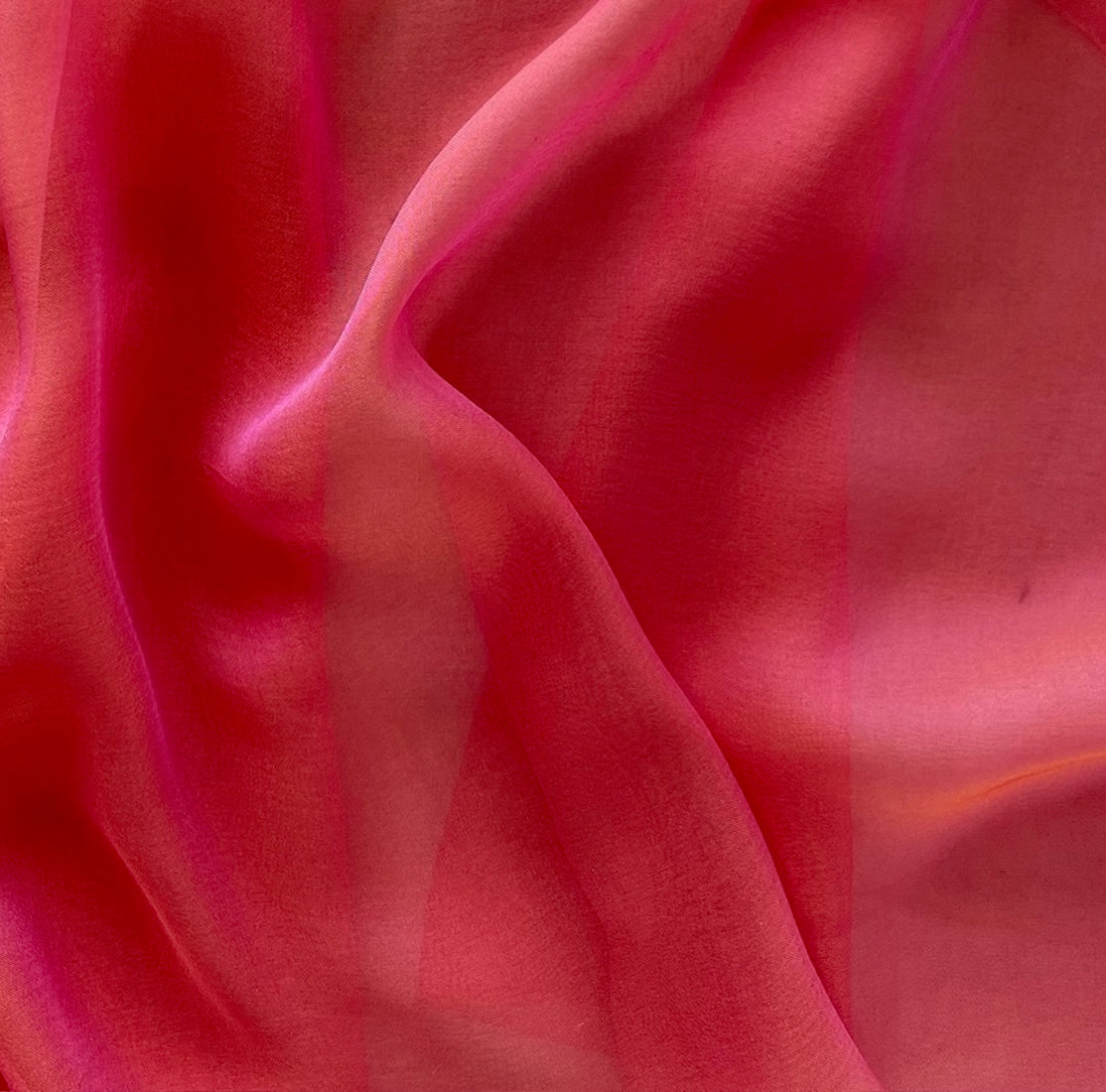 Semi-Sheer Iridescent Mandarin & Hot Pink Silk Chiffon (Made