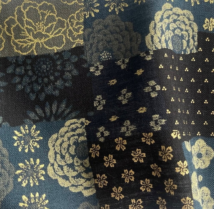 Nara Indigo Floral Patchwork Collage Cotton Dobby (Made in Japan)