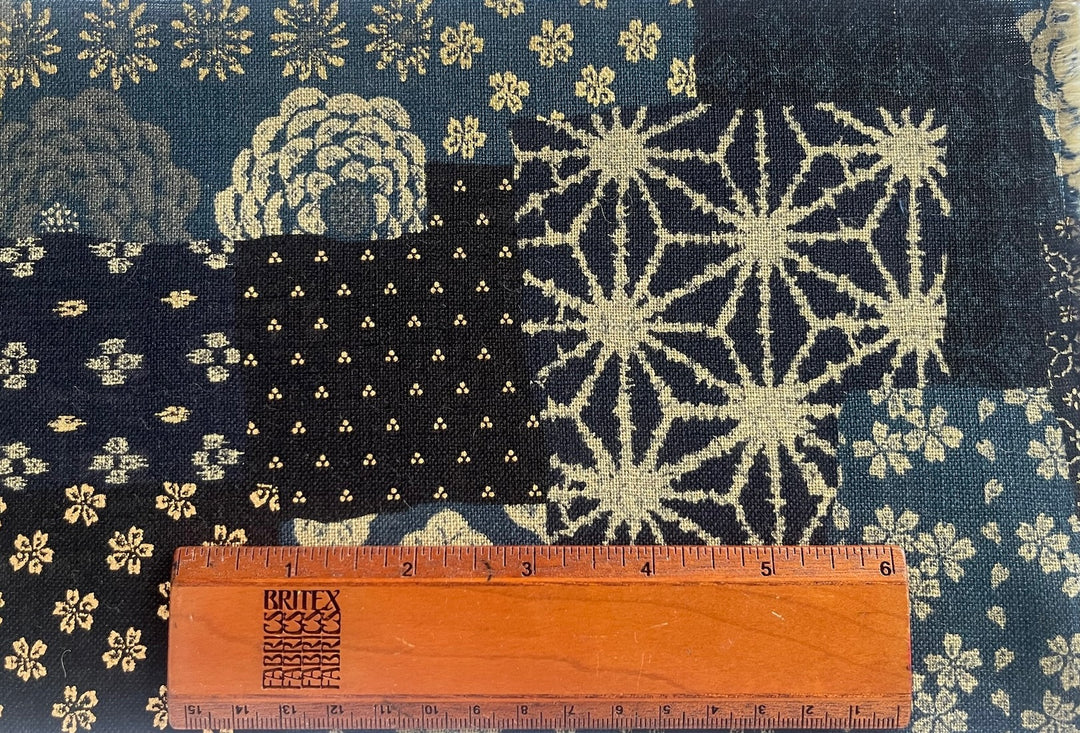 Nara Indigo Floral Patchwork Collage Cotton Dobby (Made in Japan)