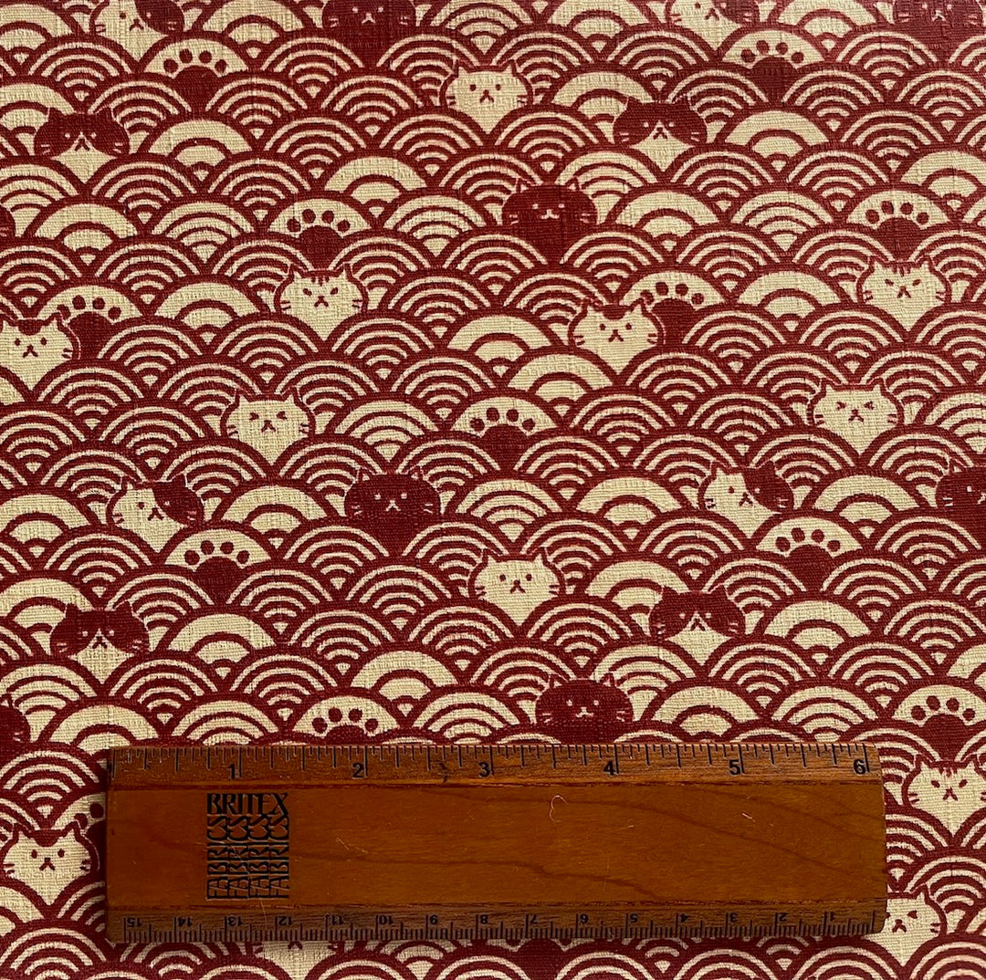 Cosmo Cat Seigaiha Waves Brick Red Cotton Dobby (Made in Japan)