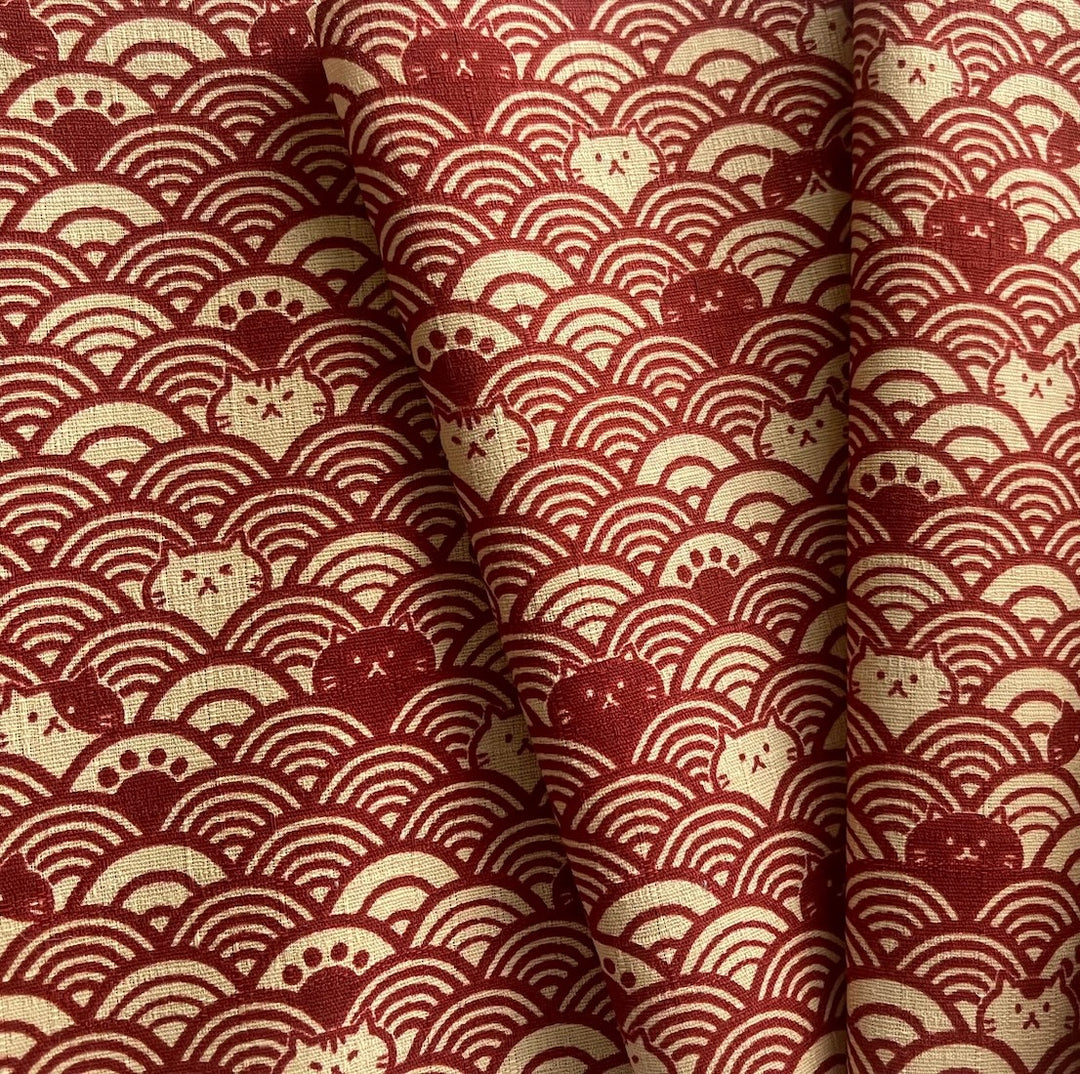Cosmo Cat Seigaiha Waves Brick Red Cotton Dobby (Made in Japan)