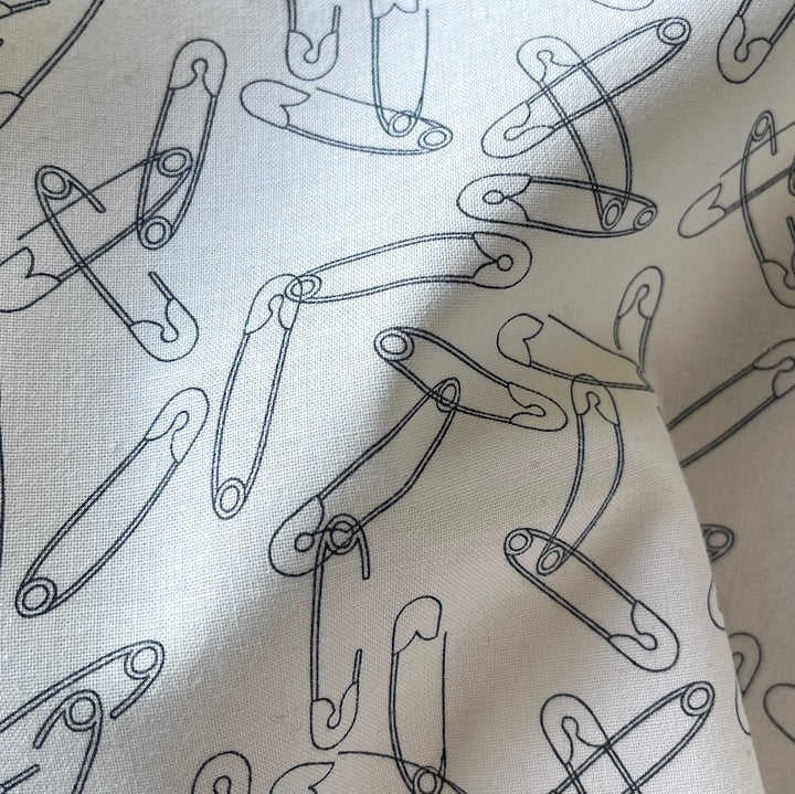 Black Still More Paper Safety Pins Quilting Cotton  (Made in Japan)