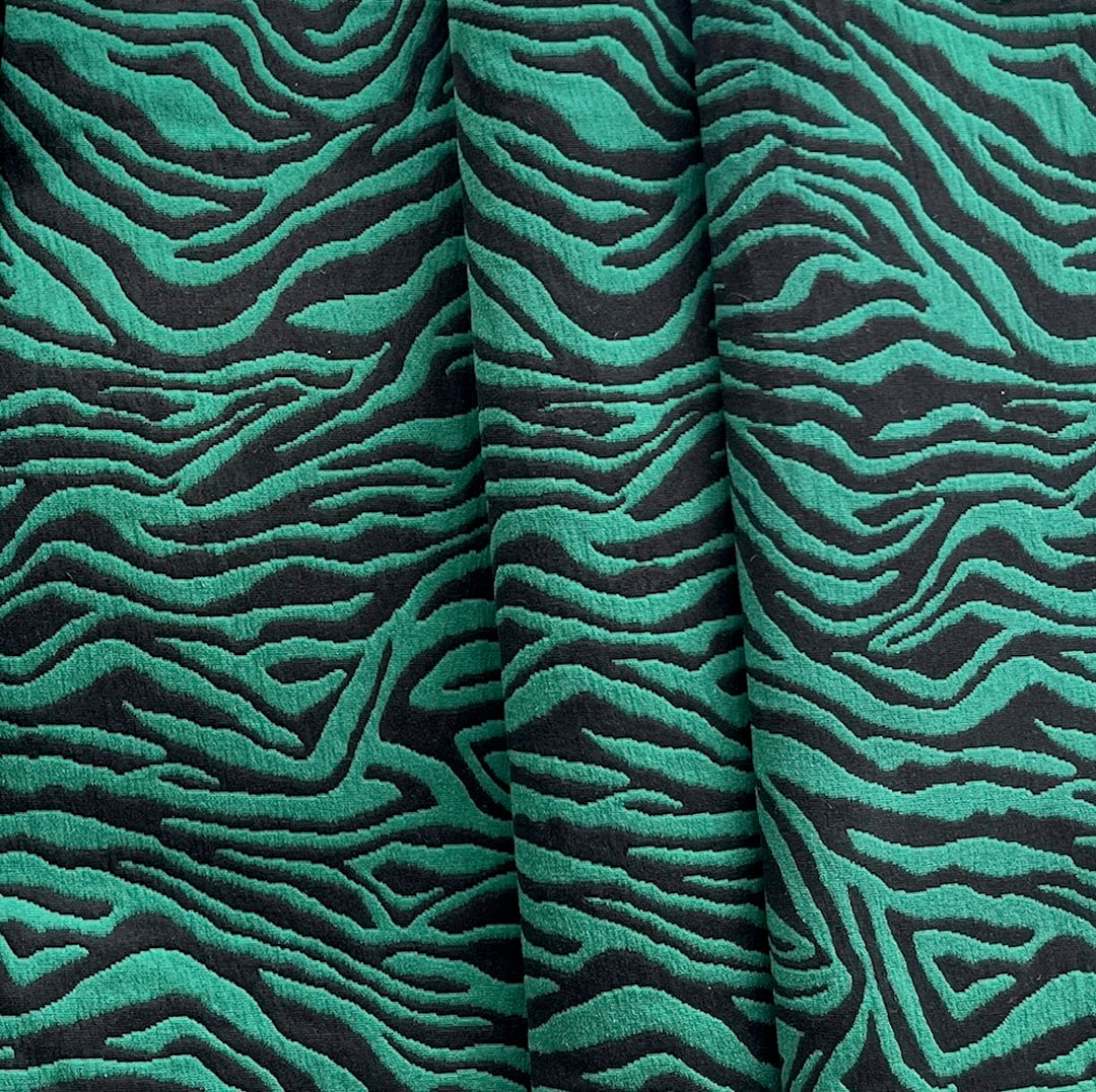 Emerald Sea Glass Zebra Stretch Cotton Jacquard Suiting (Made in Italy)