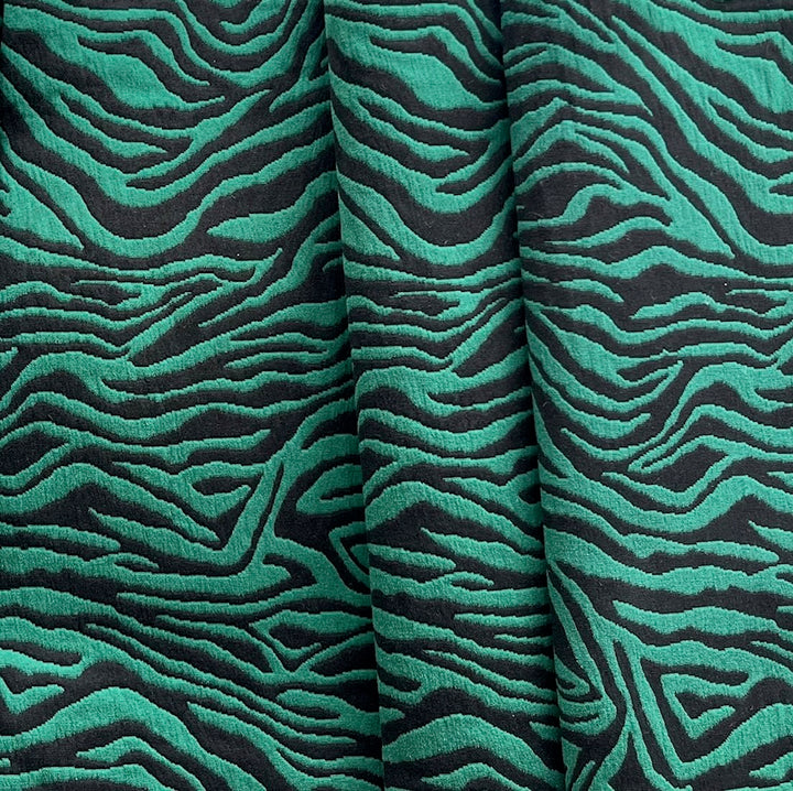 Emerald Sea Glass Zebra Stretch Cotton Jacquard Suiting (Made in Italy)