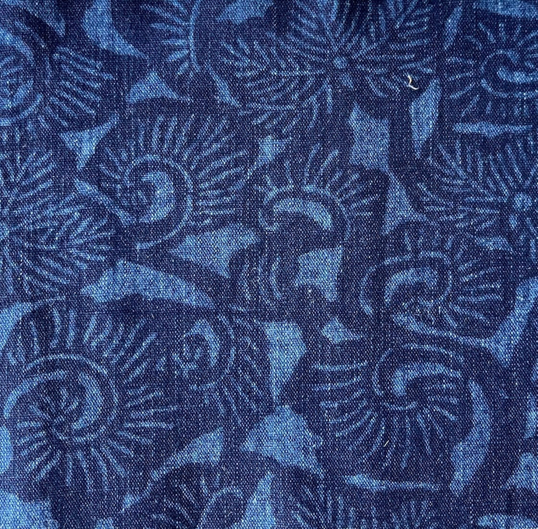 Spiral Fronds Traditional Tsutsugaki Indigo Cotton (Made in Japan)