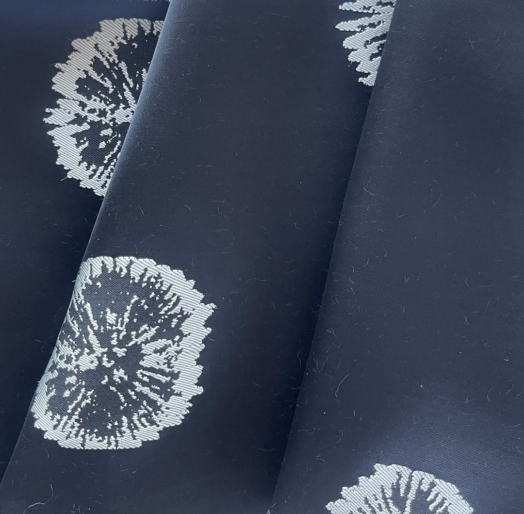 Heavier White Puffballs on Onyx Rayon Viscose Blend Fil Coupé (Made in Italy)