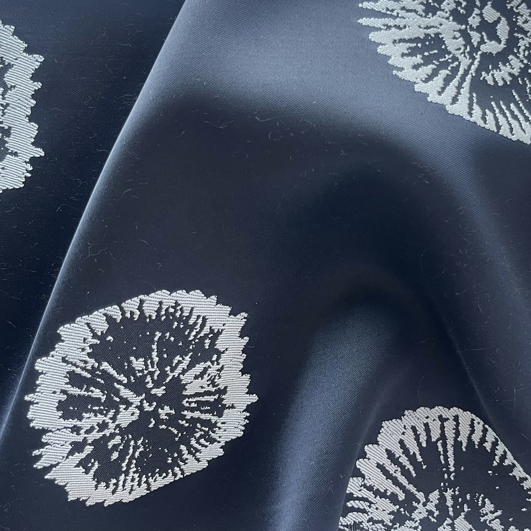 Heavier White Puffballs on Onyx Rayon Viscose Blend Fil Coupé (Made in Italy)