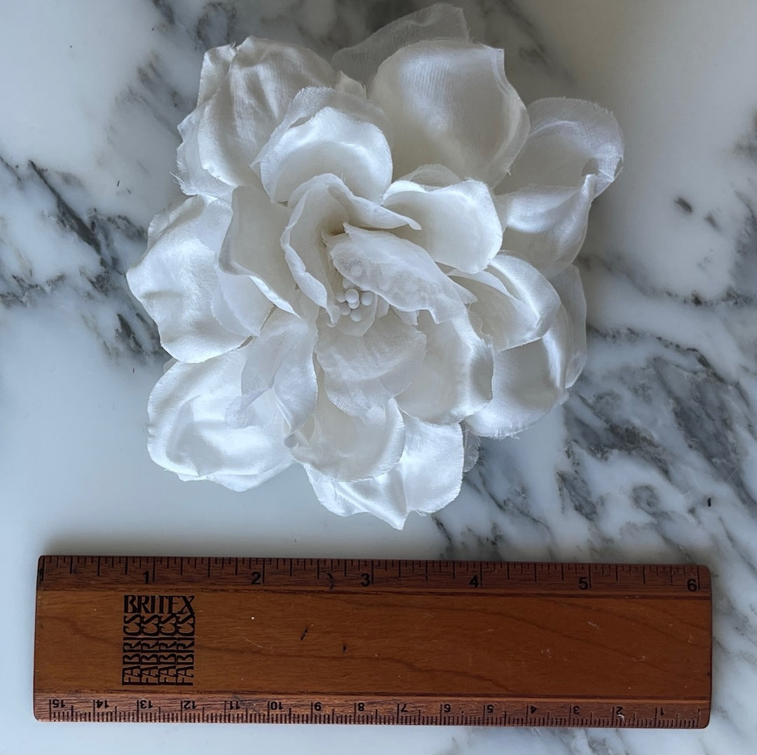 Cloud White Ball Peony Satin & Organza Silk Flower (Made in USA)