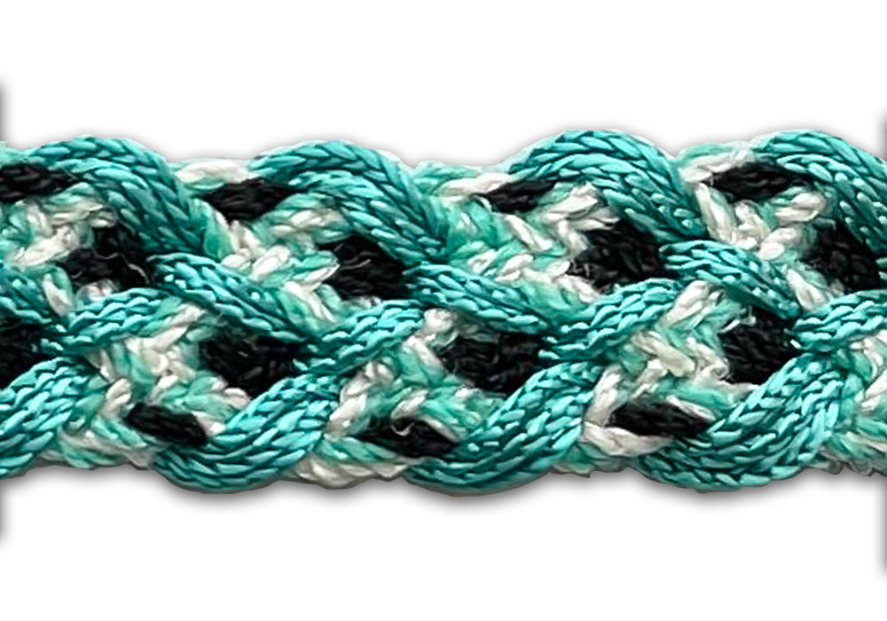 3/4" Mock Celtic Knot Turquoise & Black Braided Trim (Made in USA)
