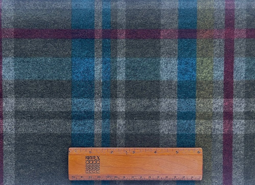 Mid-Weight Midnight Moody Plaid Viscose Blend Ponte Knit (Made in the Netherlands)