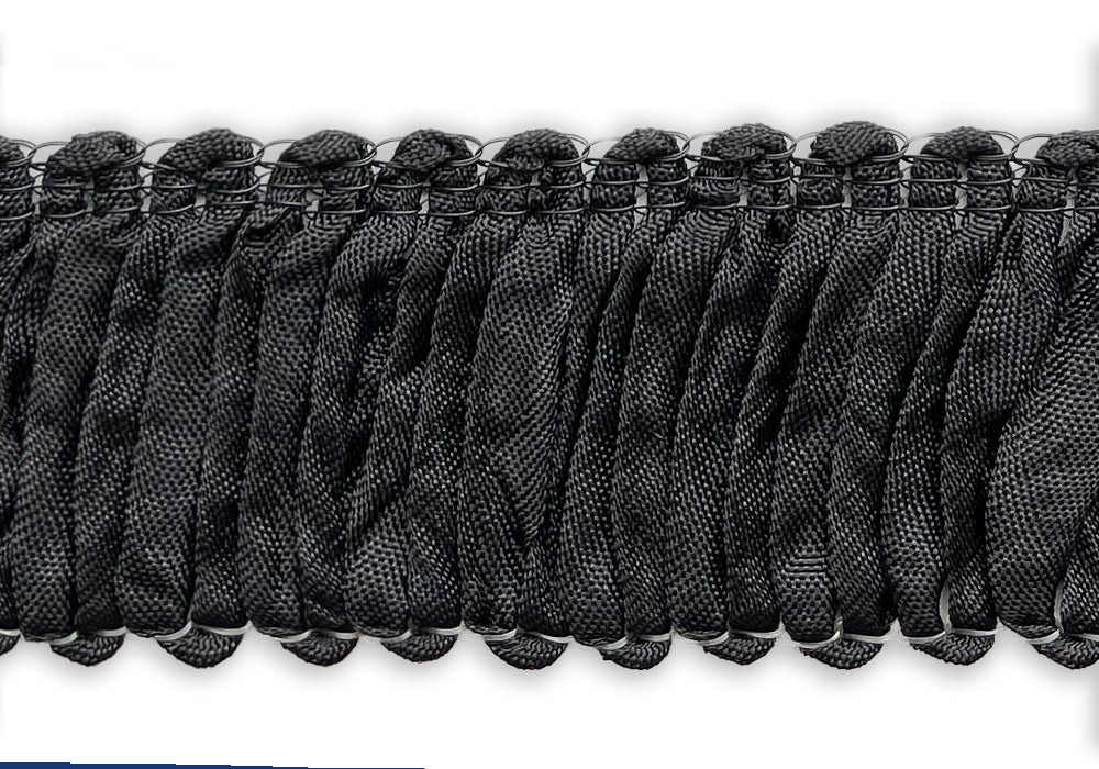 1 1/2" Black Woven Ribbon Fringed Trim (Made in USA)