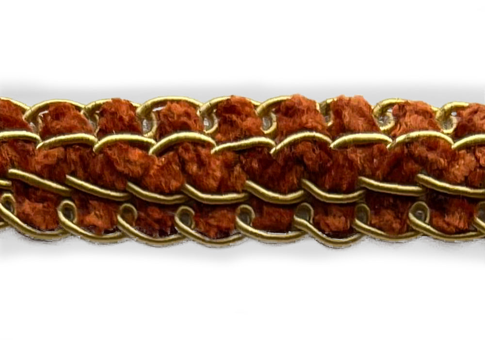 5/8" Gingered Rust Chenille & Gold Metallic Trim (Made in USA)