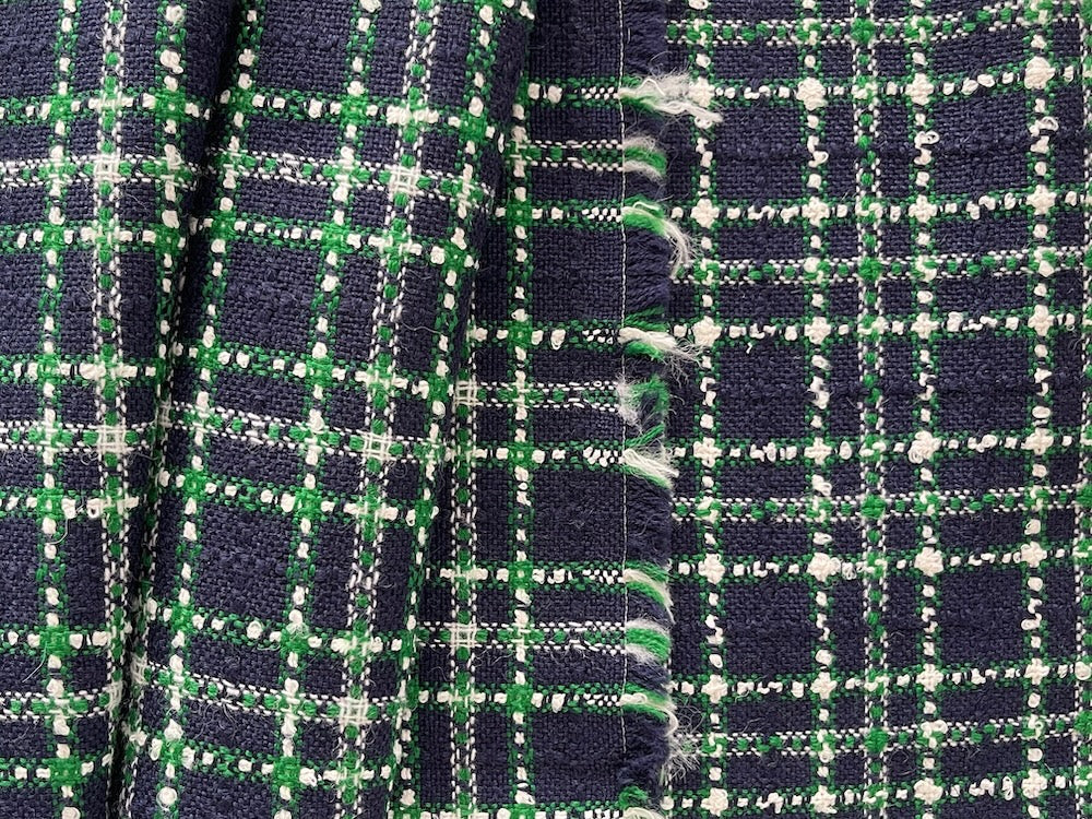 Gucci Retro Plaid Kelly Green & Navy Wool Blend Bouclé (Made in Italy)