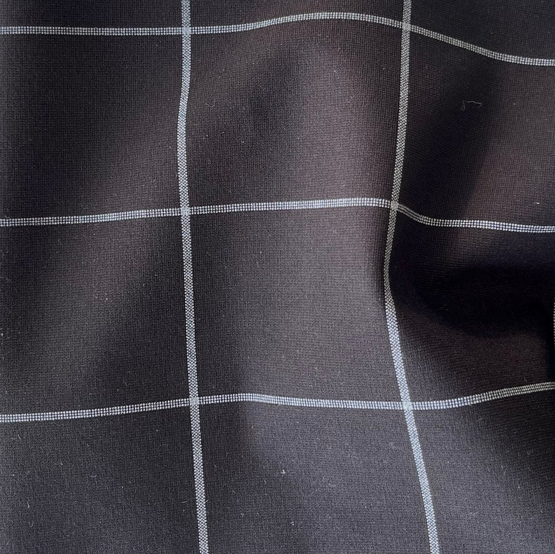Black & White Windowpane Plaid Rayon Viscose Blend Ponte Double-Knit (Made in Italy)