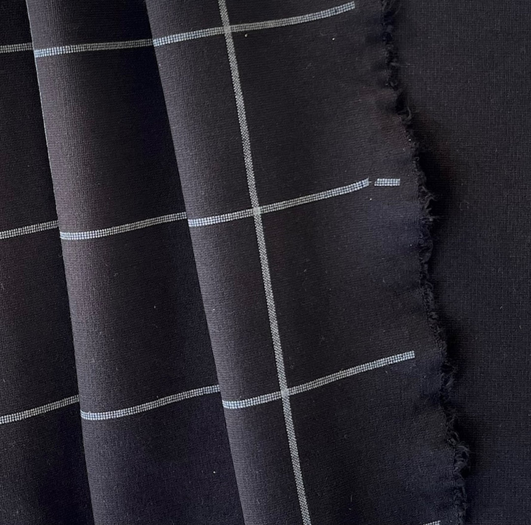 Black & White Windowpane Plaid Rayon Viscose Blend Ponte Double-Knit (Made in Italy)