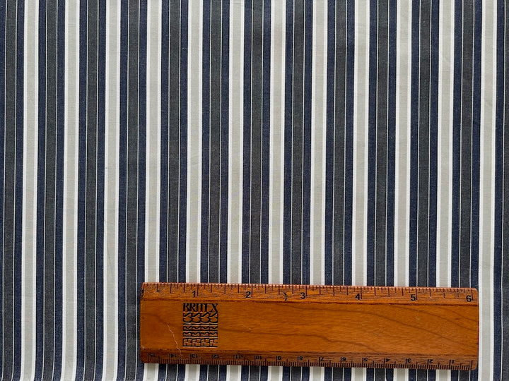 Kiton Luxury Walnut & Navy Striped Crisp Cotton Shirting (Made in Italy)