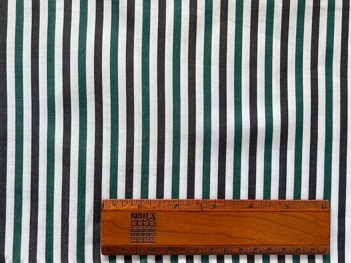 Kiton Luxury Conifer & Coal Striped Crisp Cotton Shirting (Made in Italy)