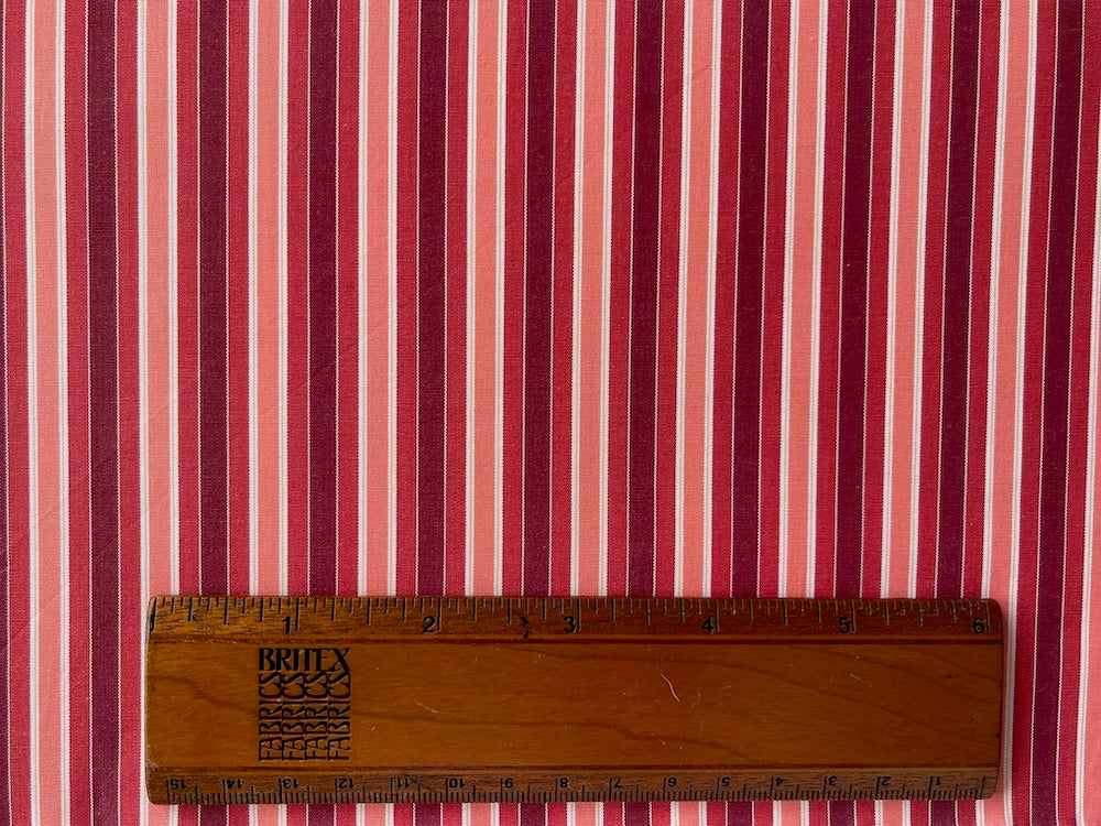 Kiton Garnet Peach Melba Striped 2-Ply Cotton Shirting (Made in Italy)