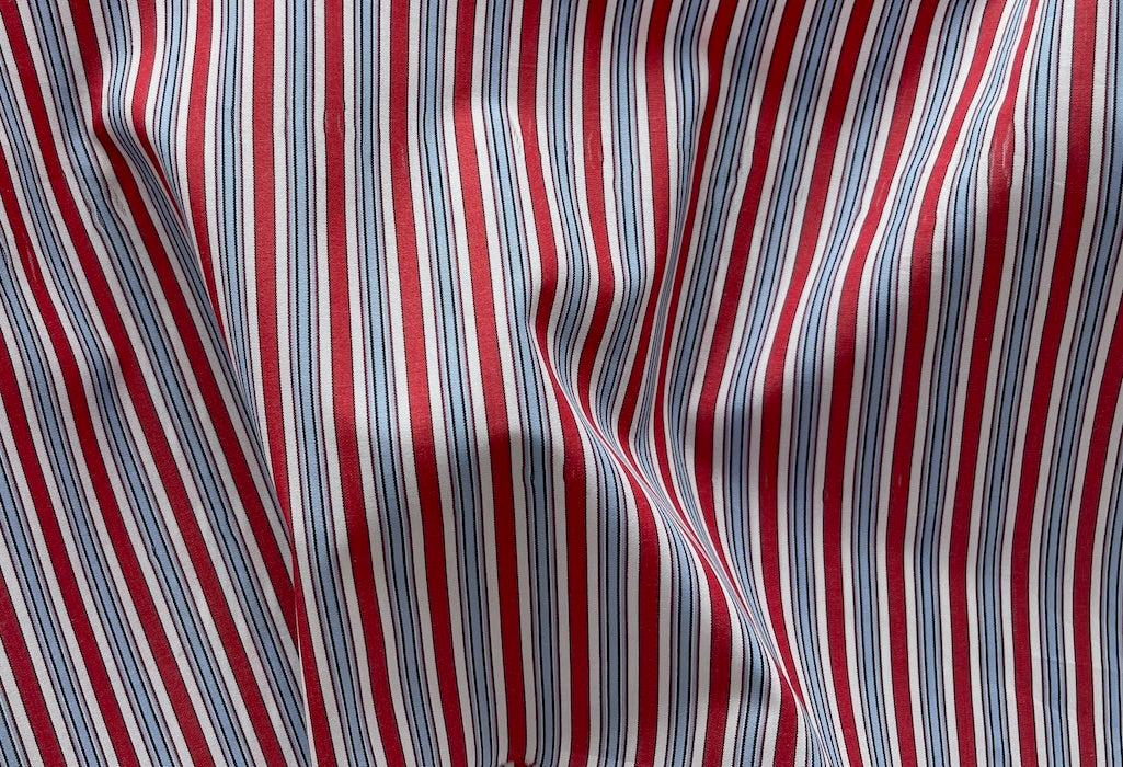 Kiton Summer Cherry Crush Striped 2-Ply Cotton Shirting (Made in Italy)