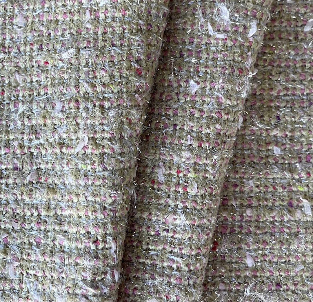 Mid-Weight Rose, Sand & Silver Metallic Wool Blend Bouclé  (Made in Spain)