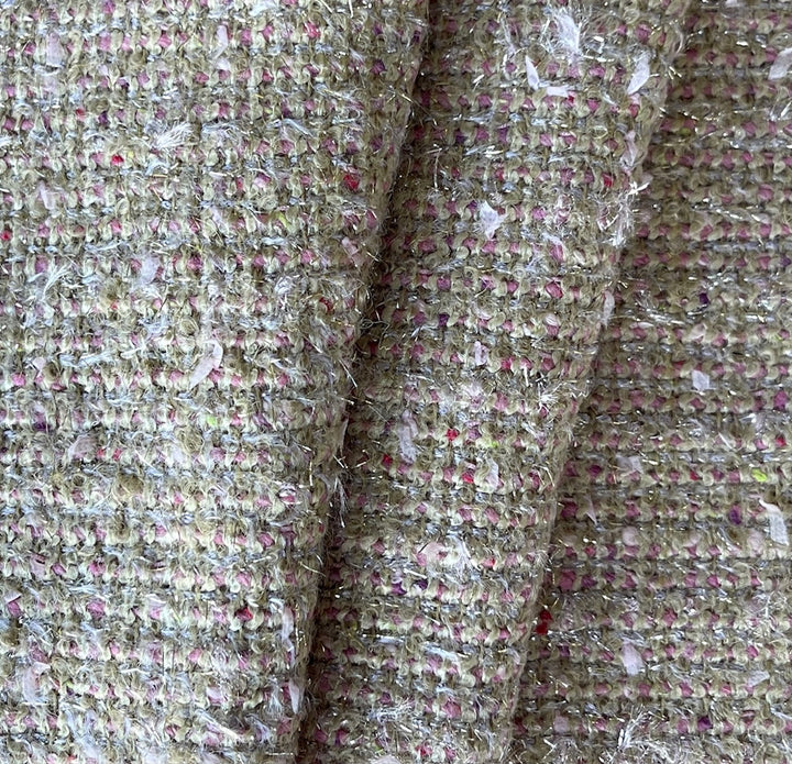 Mid-Weight Rose, Sand & Silver Metallic Wool Blend Bouclé  (Made in Spain)