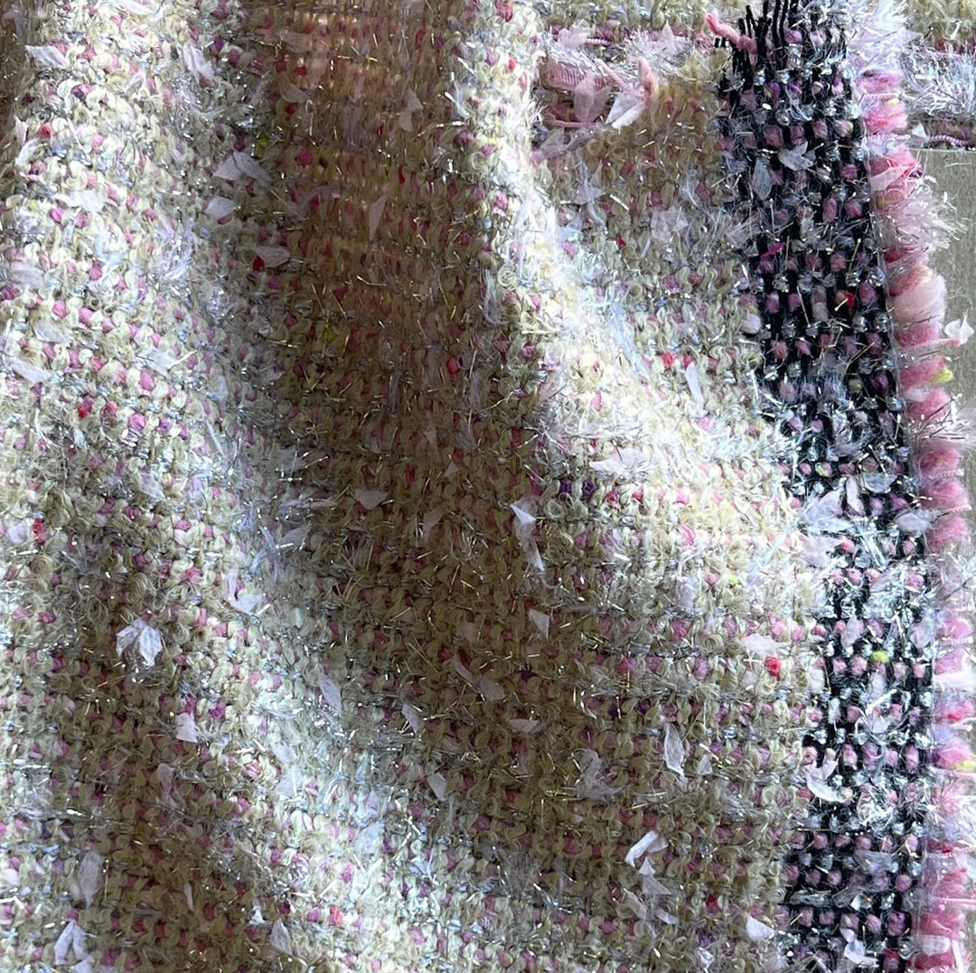 Mid-Weight Rose, Sand & Silver Metallic Wool Blend Bouclé  (Made in Spain)