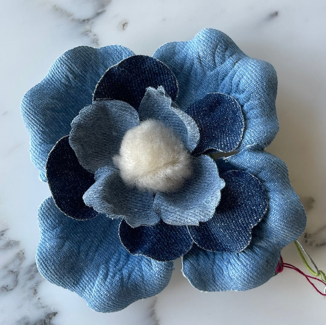 Washed Denim & Off-White Center Flower (Made in USA