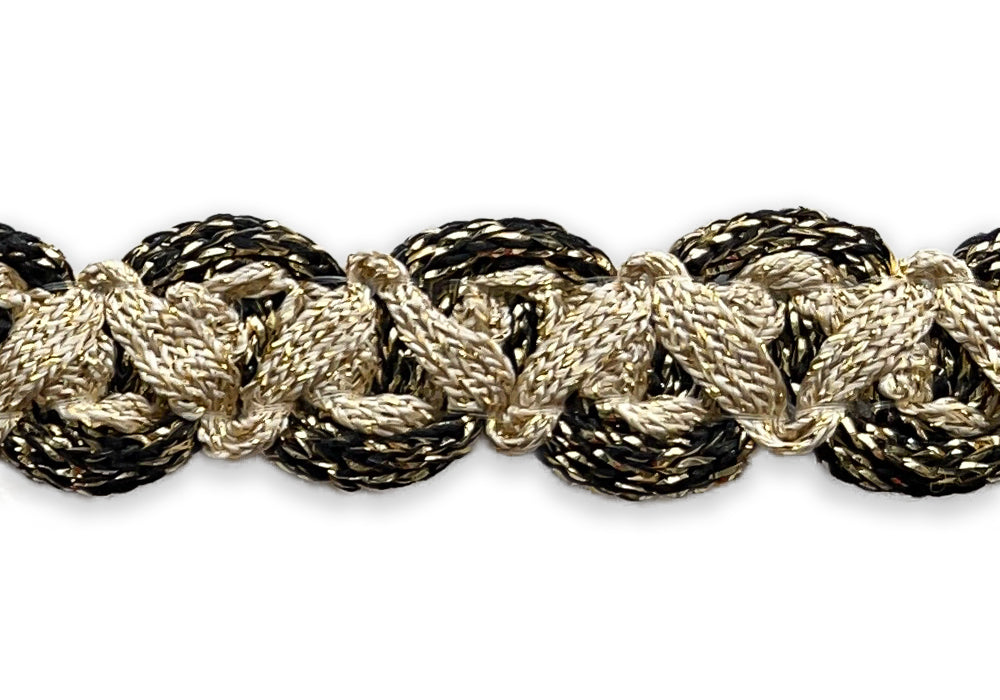 3/4" Cappuccino & Black Braided Trim (Made in USA)