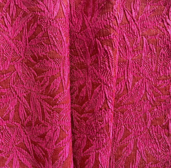 NY Designer Hot Pink & Bronze Palm Leaves Stretch Rayon Blend Brocade (Made in Italy)
