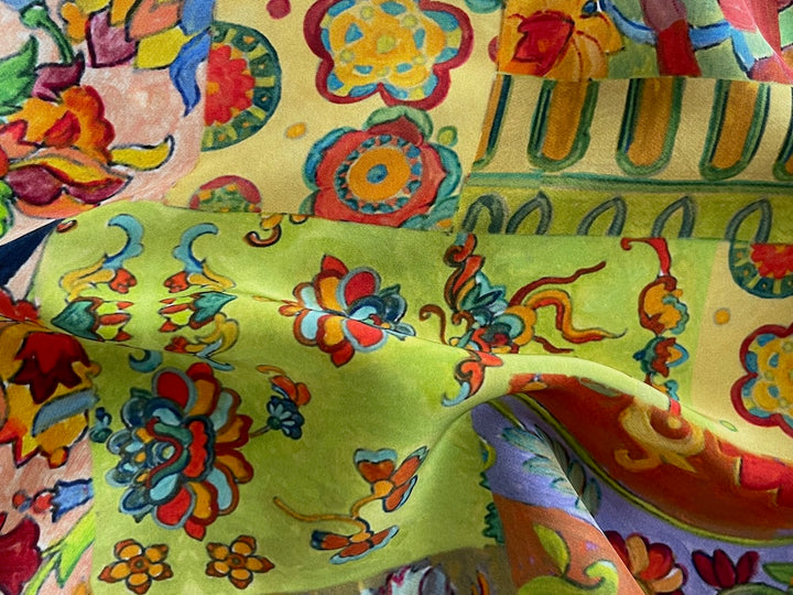 Heavier Chagall-Inspired Montage Silk Crepe de Chine (Made in Italy)