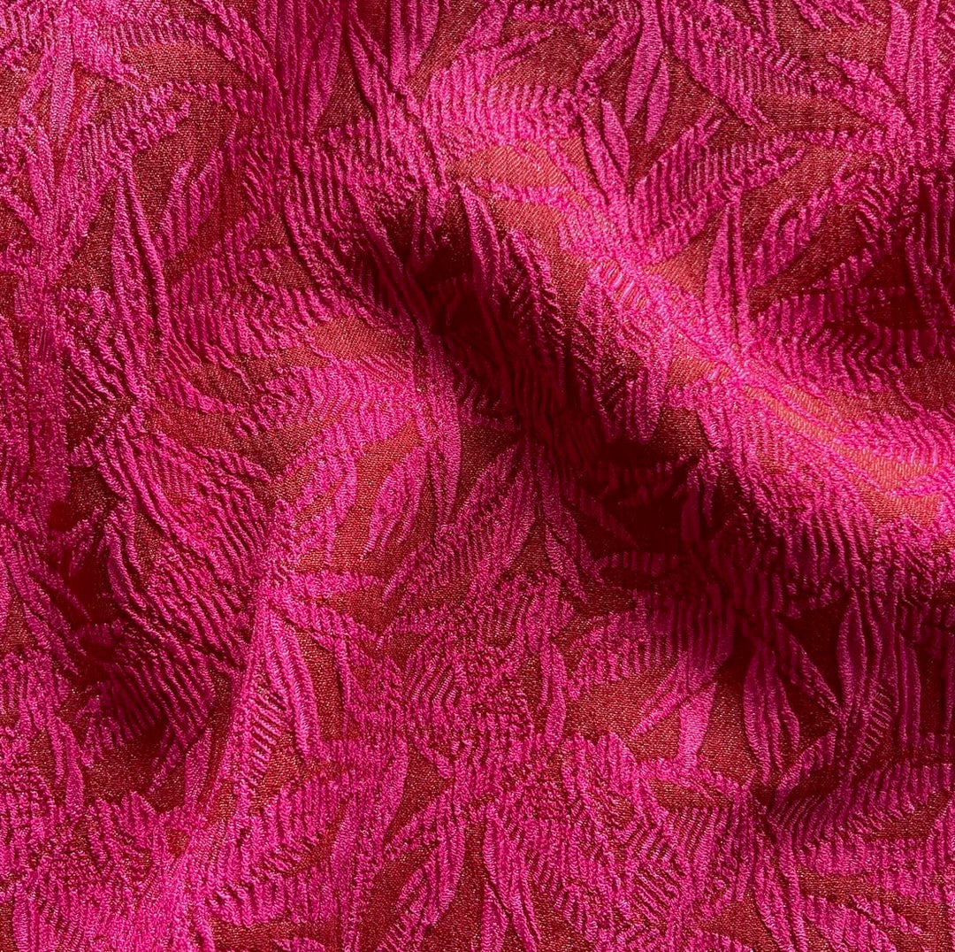 NY Designer Hot Pink & Bronze Palm Leaves Stretch Rayon Blend Brocade (Made in Italy)