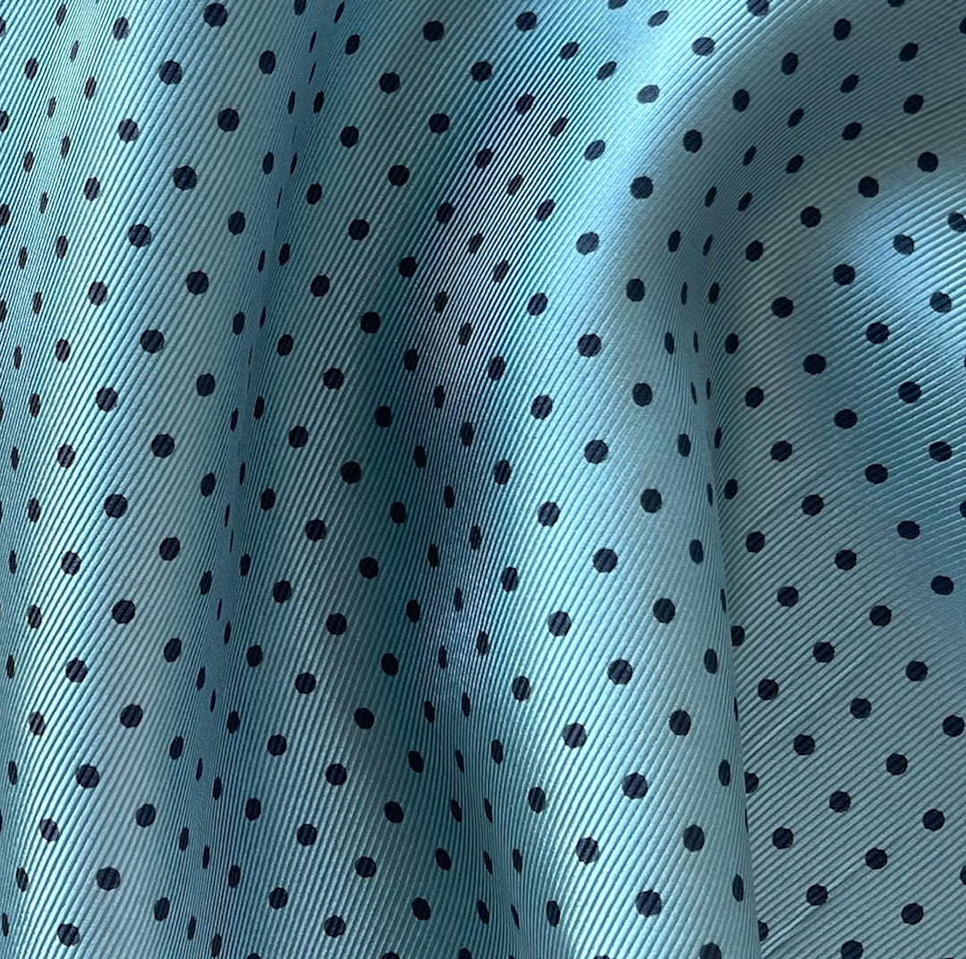 Black & Stormy Sky Blue Dotted Silk Twill (Made in Italy)