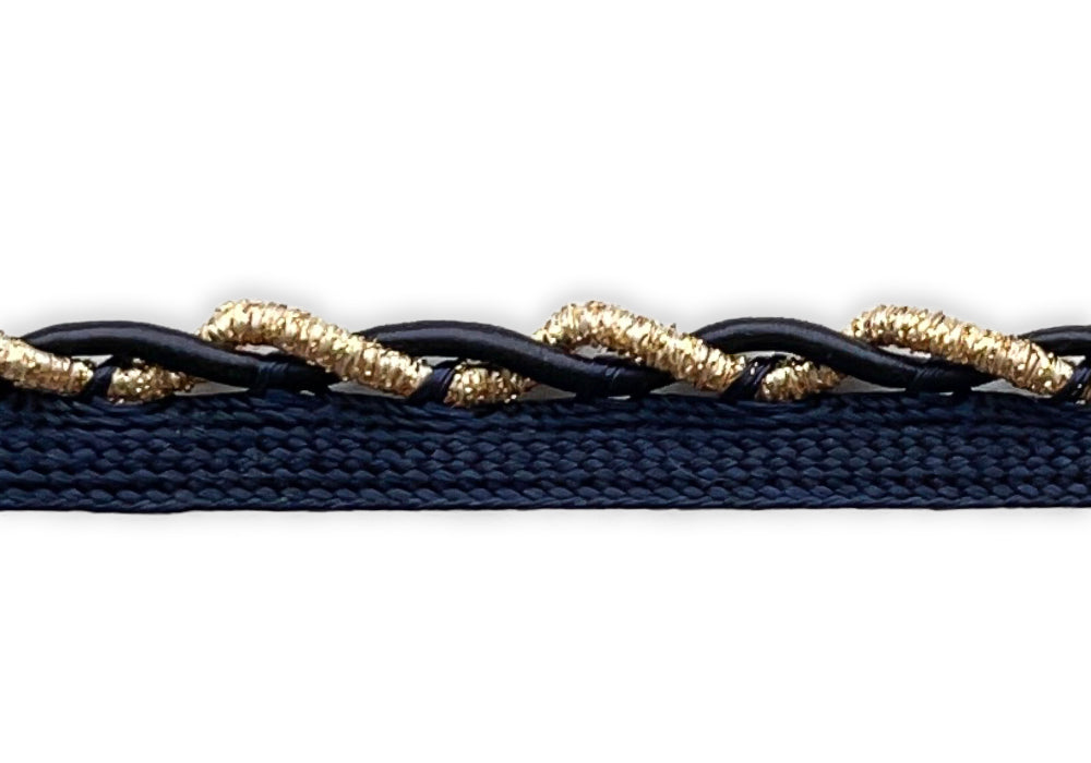 5/8" Midnight Skies & Gold Metallic Rope Piping Trim (Made in France)
