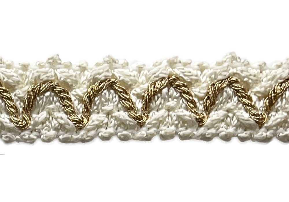 5/8" Alabaster Golden Zig-Zag Trim (Made in France)