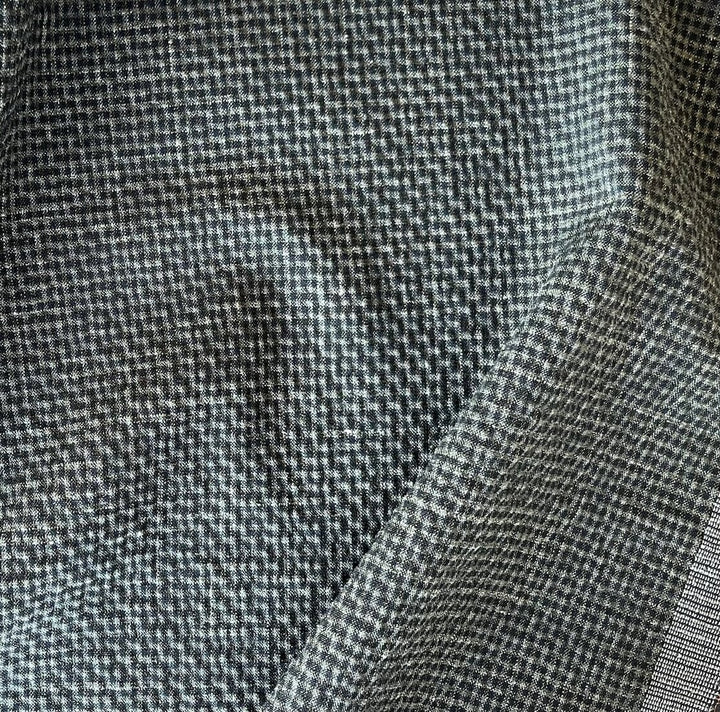 Japanese-Inspired Black/Tea Green Micro-Checked Stretch Wool & Linen Blend (Made in Italy)
