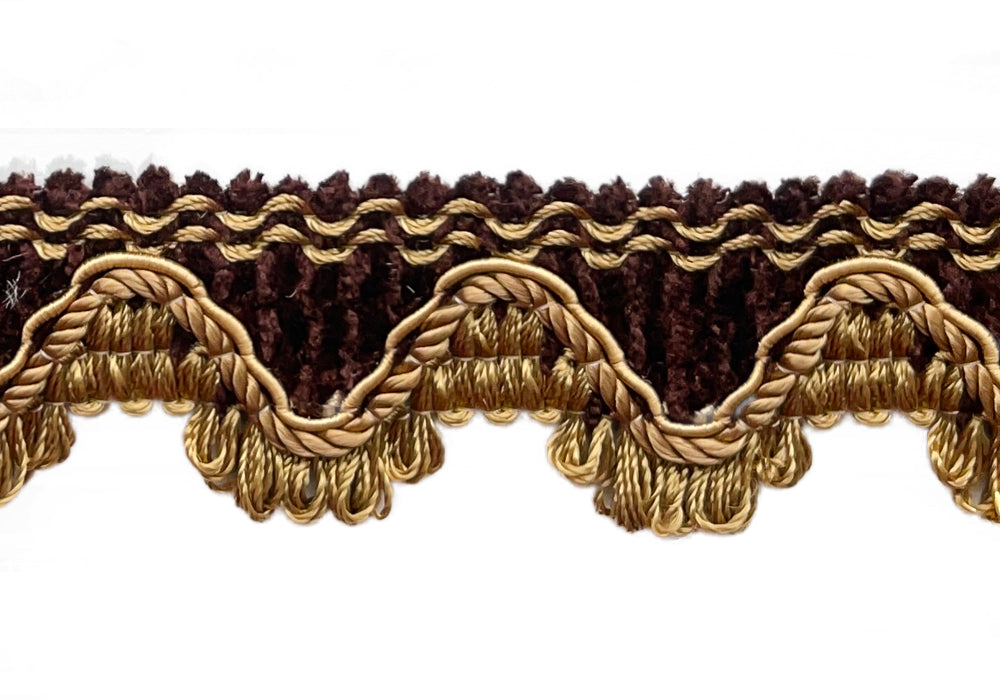 1 1/4" Hot Chocolate & Gold Bouclé Braided Edging Trim (Made in USA)