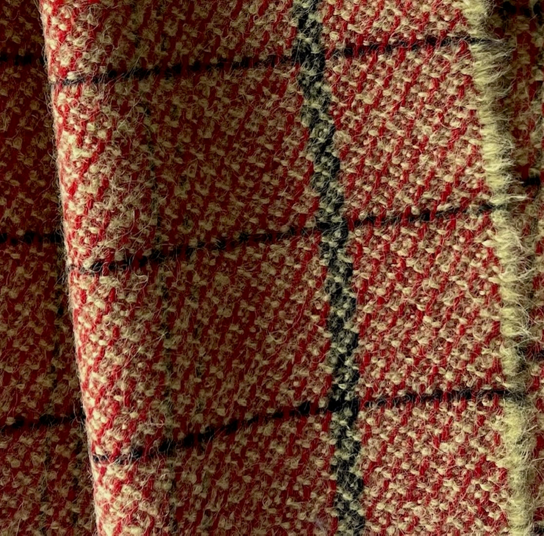 Mid-Weight Corn & Barn Red Textured Wool Tweed Plaid (Made in Italy)