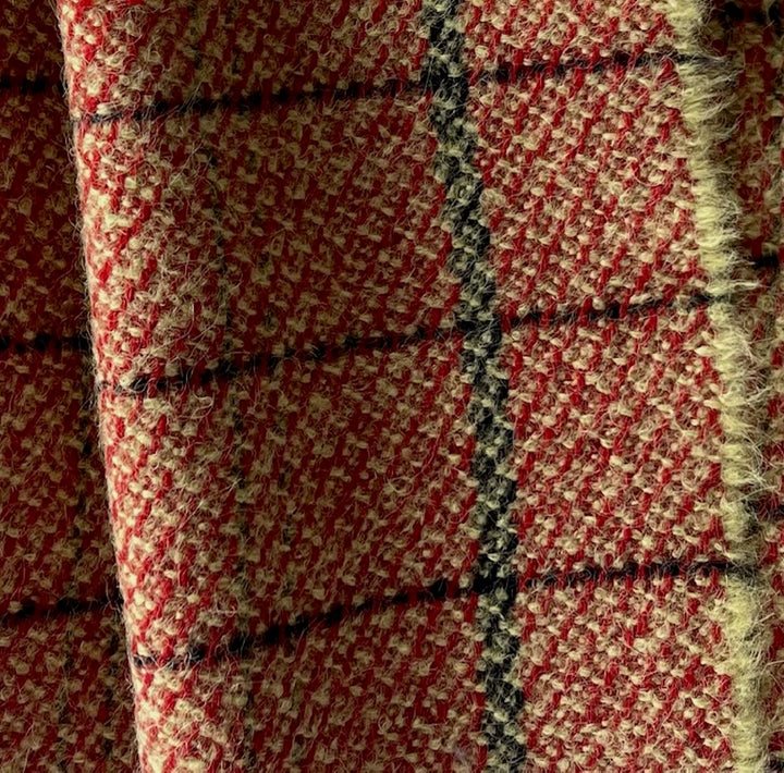 Mid-Weight Corn & Barn Red Textured Wool Tweed Plaid (Made in Italy)