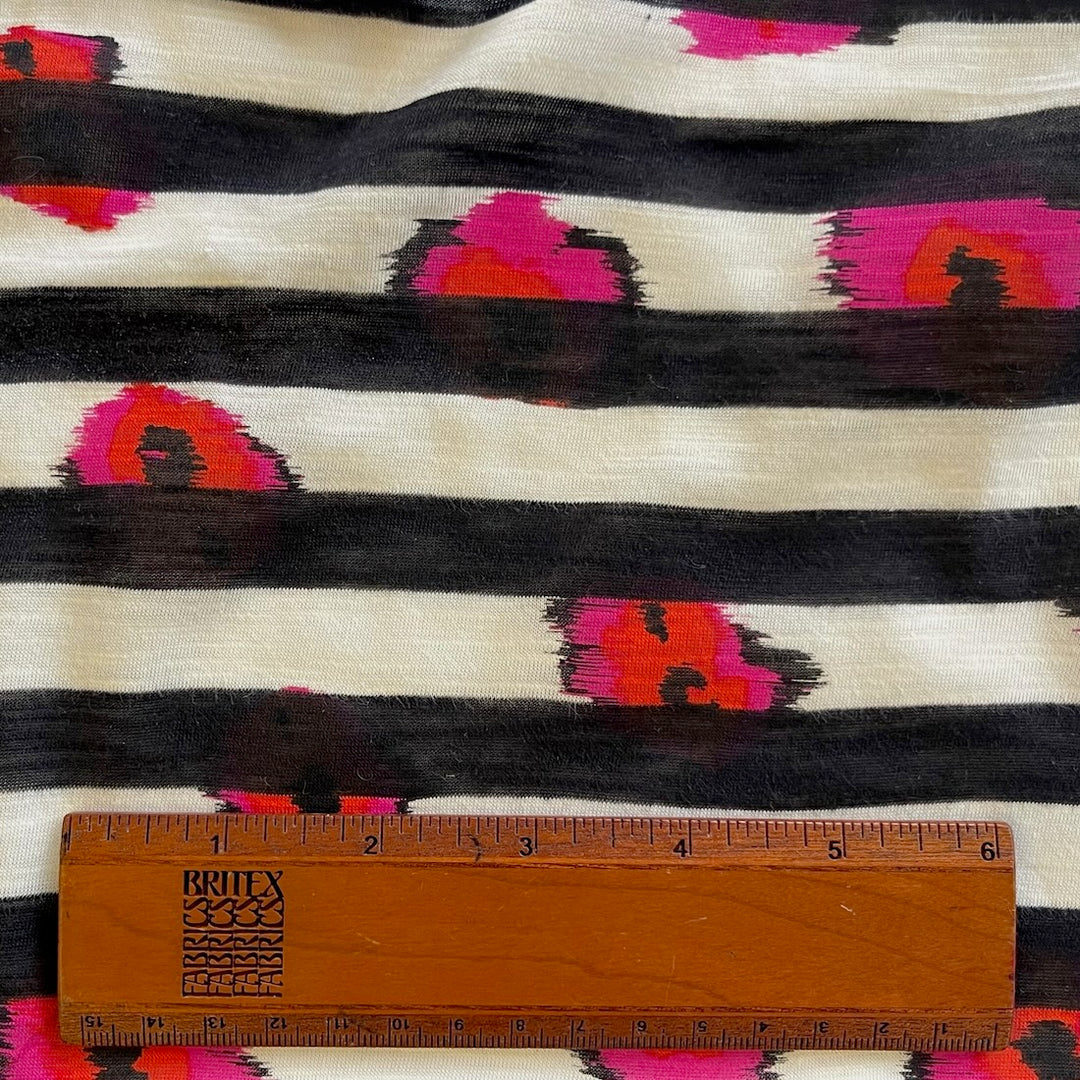 Striped Cherry Flowered Natural Cotton Tissue Jersey Knit (Made in Japan)