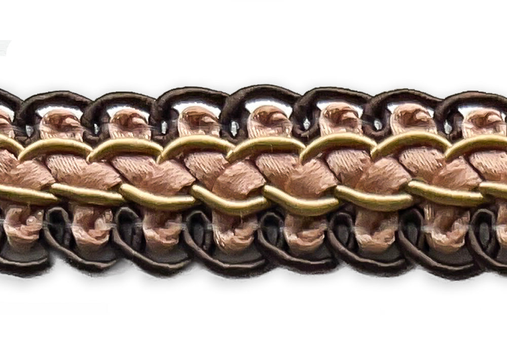 3/4" Dusted Peach & Chocolate Braided Trim (Made in USA)