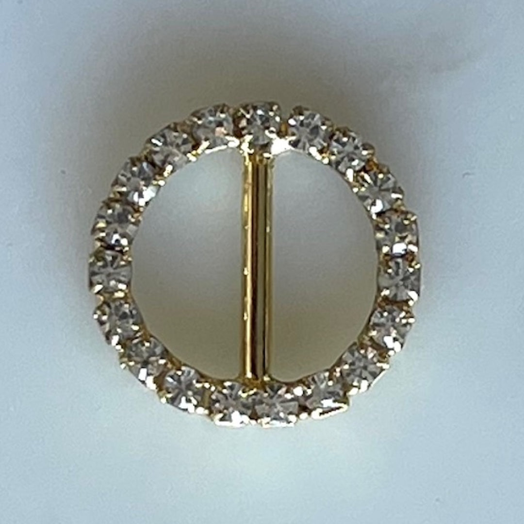 5/8" Clear Rhinestone & Gold Round Metal Buckle
