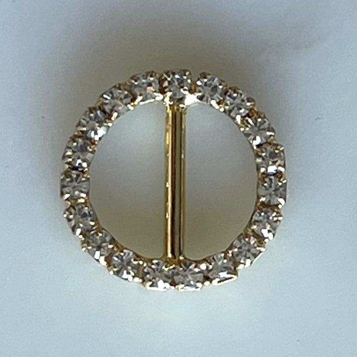5/8" Clear Rhinestone & Gold Round Metal Buckle